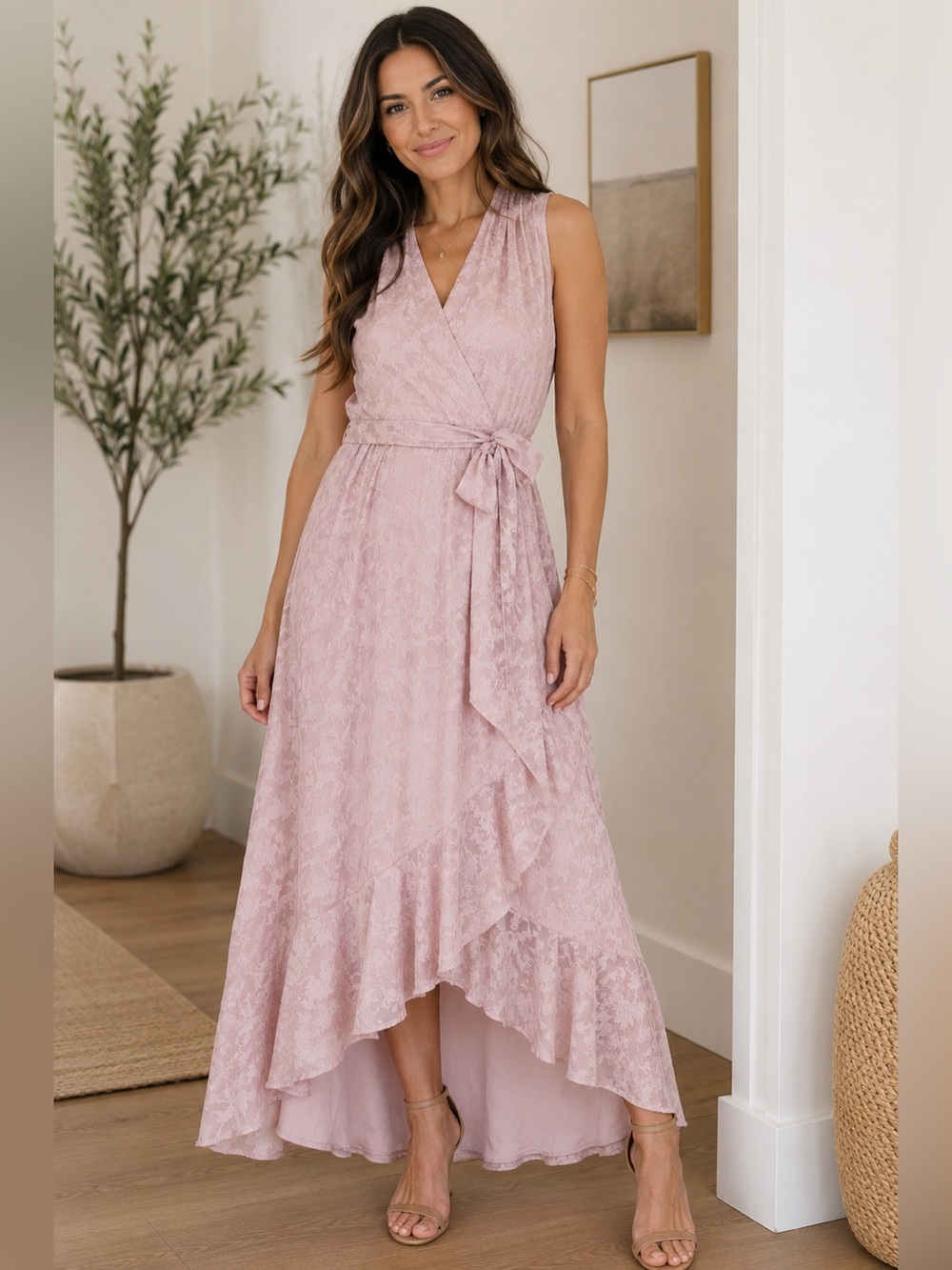 JULIA JORDAN LACE HIGH-LOW SLEEVELESS DRESS IN PINK NWT Sz4
